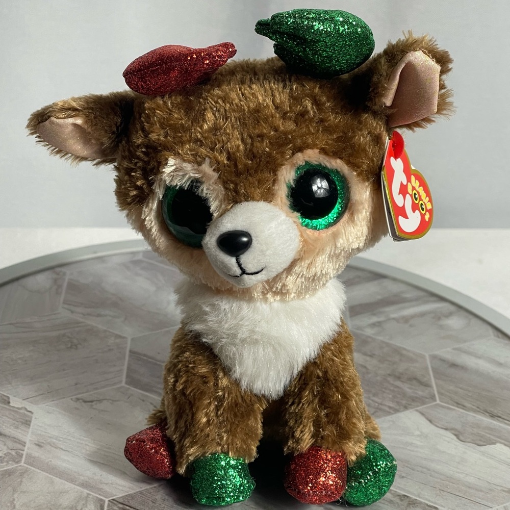 TY Beanie Boos Kinley Reindeer Plush 6” 2022 Holiday Deer w/ Tags Glitter Feet - Picture 1 of 7
